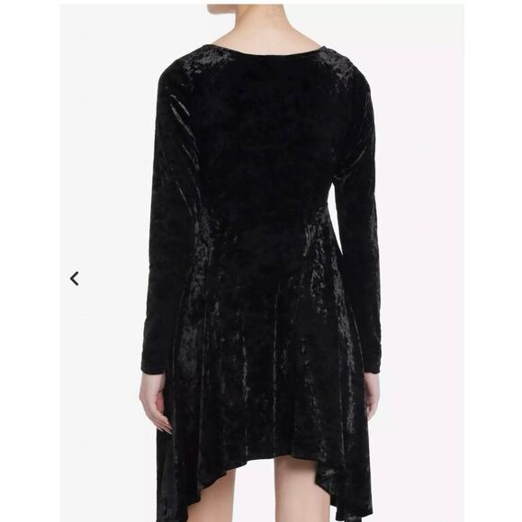 Cosmic Aura Black Velvet Asymmetrical Lace Trim Mini Dress 14/16 (1) Whimsigoth - Picture 2 of 16